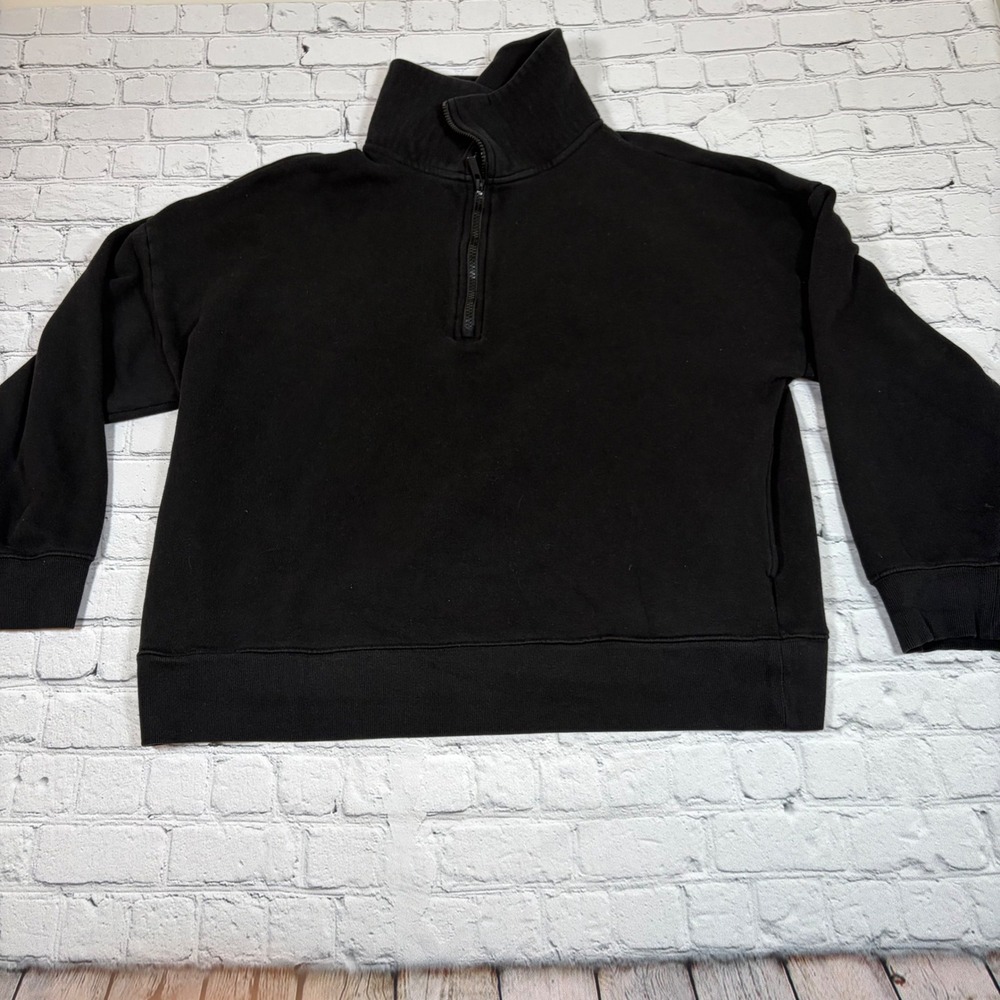 Victoria's Secret PINK Womens Black Quarter Zip Pullover Sweatshirt Size Large
